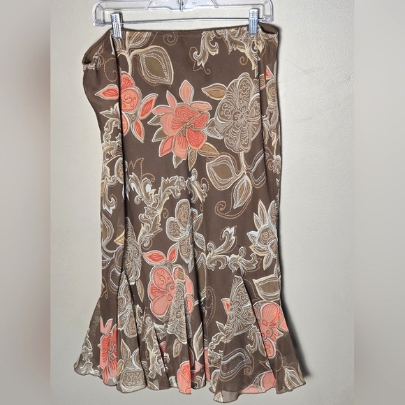 Vintage Y2K Floral Ruffle Bottom Soft Grunge Midi Skirt, Size 12 - Picture 1 of 2